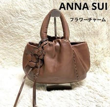 ANNA SUI Leather Handbag Flower Brown Used