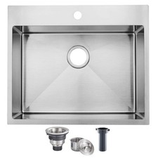SHACO 25x22 Inch Drop In Kitchen Sink, Top Mount 16 Gauge 304 Stainless Steel 8