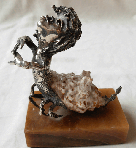 VINTAGE TENO AURELIO SPAIN STERLING SILVER & SEA SHELL CRAB ZODIAC SCULPTURE - Picture 9 of 10