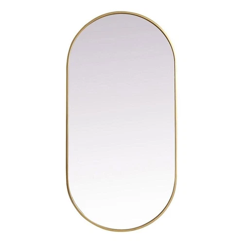 Elegant Decor Asha 24x48" Oval Modern Metal Wall-Mounted Mirror in Brass - Picture 2 of 11