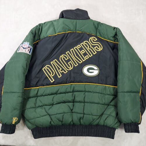 Vintage Pro Player Jacket Mens Parka Puffer Green Bay Packers Large 90s Y2K - Picture 3 of 22