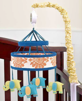 CoCaLo Couture Surie Boy Girl Unisex Crib Musical Mobile Elephant Damask  Floral