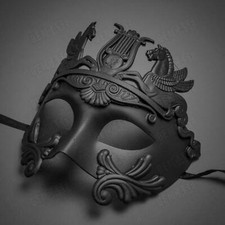Masquerade Roman Greek Emperor w/ Pegasus Horses Venetian Men Party Mask Black