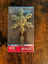 Happy Holidays CHRISTMAS Mini Gold Glitter Star Tree Topper 6 New In Package
