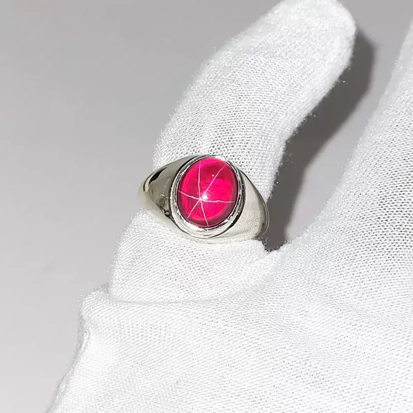 Genuine Red Star Ruby Ring 925 Silver Ruby Signet Men's Ring Handmade Boy's Ring - Image 3 of 4