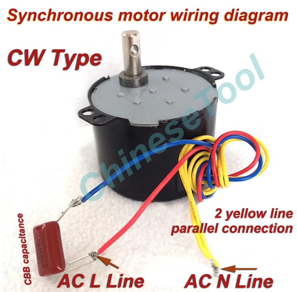 Synchronmotor 50KTYZ AC 220V 240V 50/60Hz 10rmp/m CW/CCW 6W Drehmoment 6,2kgf.cm - Bild 3 von 4