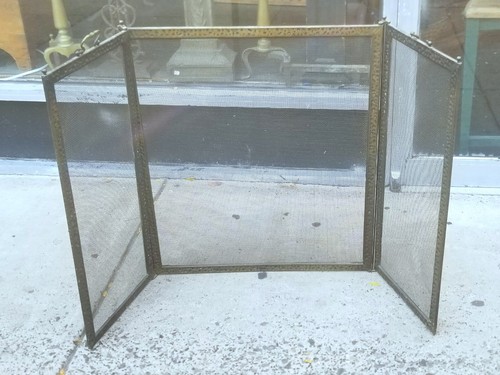 Antique Bronze Trimmed Fireplace Screen 3 Panel Center: 30"x26" Sides: 30"x13"