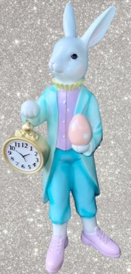 Easter Bunny Rabbit Clock Figure Decor Whimsical Mad Hatter Alice in Wonderland