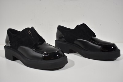 Chanel 21B Black Suede Leather CC Logo Platform Lace Up Creeper