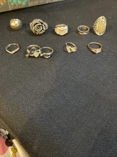 Vintage Mixed LOT 9 Silvertone Rings All Sizes