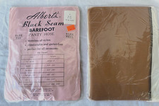 VTG 2 PR..ALBERTS..BACK SEAM..MEDIUM BEIGE..BAREFOOT..PANTYHOSE.NEW..TALL 5'8" 