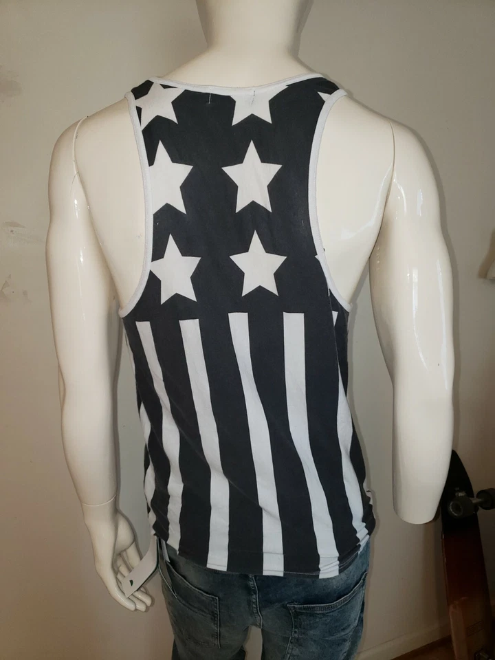 Camiseta sin mangas Topshop pequeña para hombre estrella y rayas blanco y negro EE. UU. 4 de julio América Foto 2 de 4