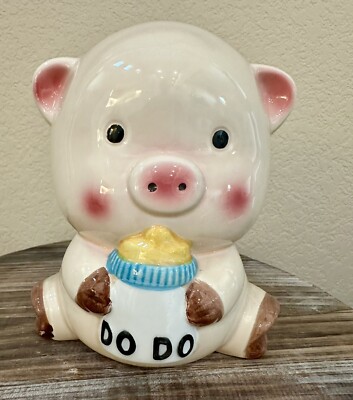 Vintage DO DO Club Pig Piggy Bank Holding A Baby Bottle with Stopper  Glazed