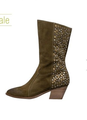 Antelope Lorna Studded Suede Western Boots Olive Green EU 36, US 5-5.5 