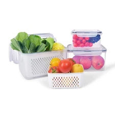 Fruit Vegetable Storage Containers 3pcs BPA Free Fridge Produce Saver Bins