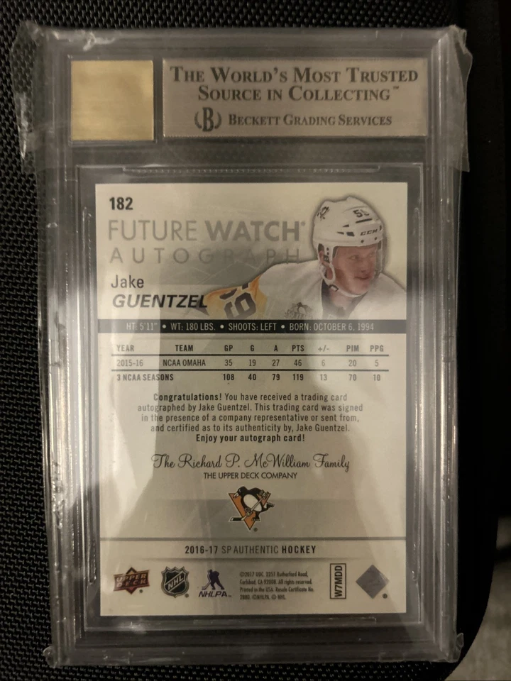 2016-17 Upper Deck Jake Guentzel Future Watch Auto BGS 9.5 with 10 auto rookie - Image 2 of 2
