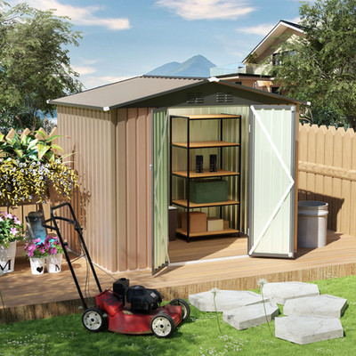 8x6 FT Outdoor Metal Garden Shed with Apex Roof Galvanized Steel for Backyard