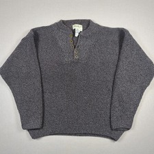 Vtg Eddie Bauer Knit Sweater Mens L Gray Cotton Henley Fisherman Pullover USA