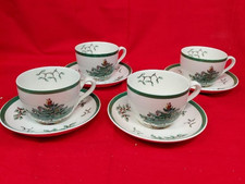 Spode England Christmas Tree Coffee Cups  Saucers Set Of 4