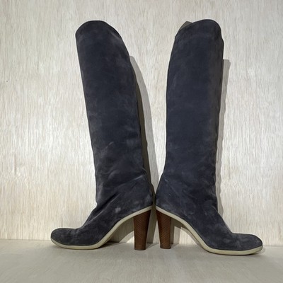 Jil Sander Gray Suede Knee High Boots Pull On Round Toe EU 39 MPN 863510