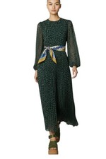 Zimmermann Sunray Long Sleeve Midi Dress | Green Animal Print, Silk Scarf Belt