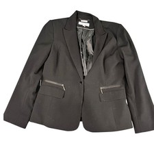Calvin Klein Stretch Blazer Women's Size 8 Black Charcoal Contrast Stitch Career