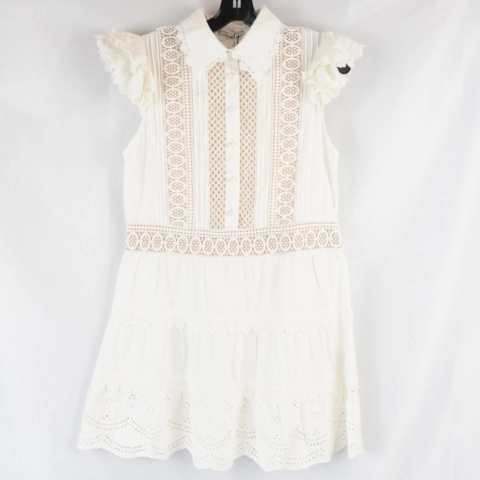Alice + Olivia Meeko Mini Lace Shirt Dress In Off White - Women's Size 2