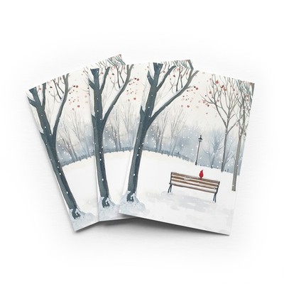 Winter Cardinal Park Grußkarte Schneeszene jeder Anlass 3er Set innen leer