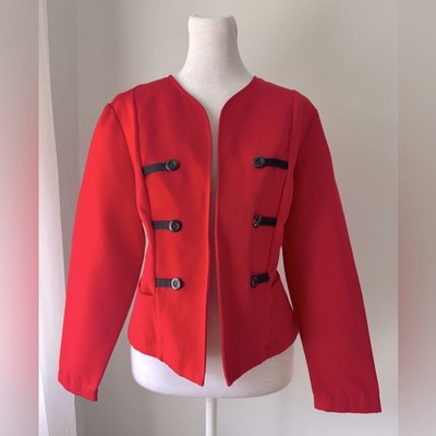 Vintage  80s Berg-Ray Frocks Red & Black Lightweight Open Front Blazer