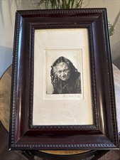 Antique Etching Head of Woman After Rembrandt Framed c1900. Antique Etching.