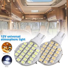 Round White T10 168 2835 LED RV Camper Trailer Ceiling Interior Light Bulbs 12V