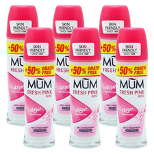6 x Mum Deodorant Roll-on Upto 48h Skin Friendly Anti Prespirant Pink Rose 75ml