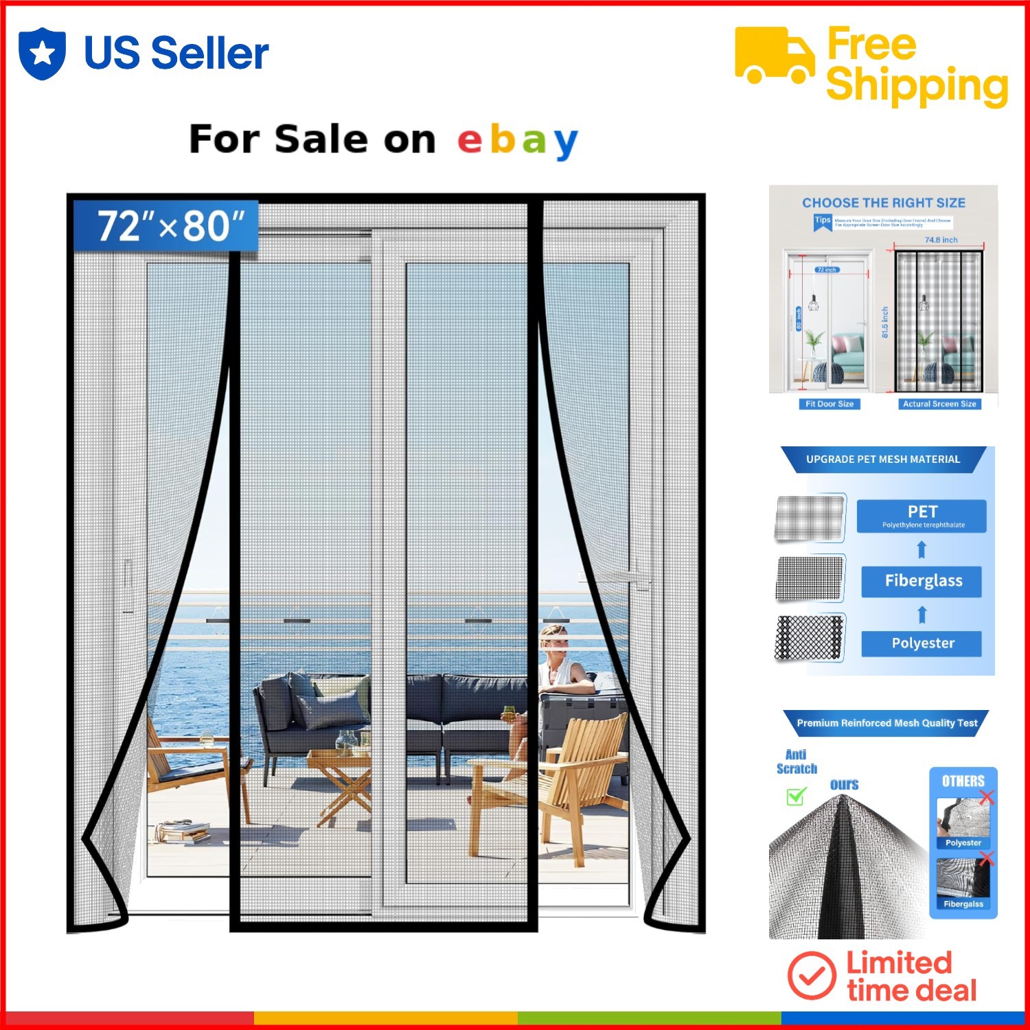 Heavy Duty Magnetic PET Mesh Screen Door for Large Openings – Keep Bugs Out