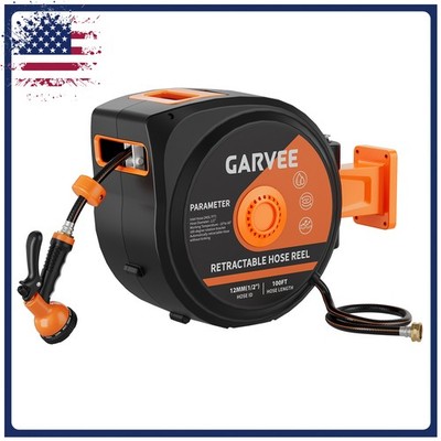 Retractable Hose Reel 1/2'' x 100ft Wall Mounted Garden Hose Reel Heavy Duty