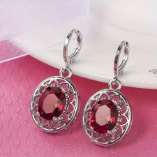 Retro Hollow Petal Pendant Earrings Women Synthetic Crystal Snap  On Ear Buckle