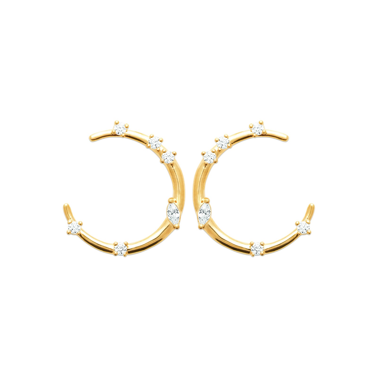 Boucles d'oreilles demi cercle anti-allergie en plaqué or 18 carats et oxydes