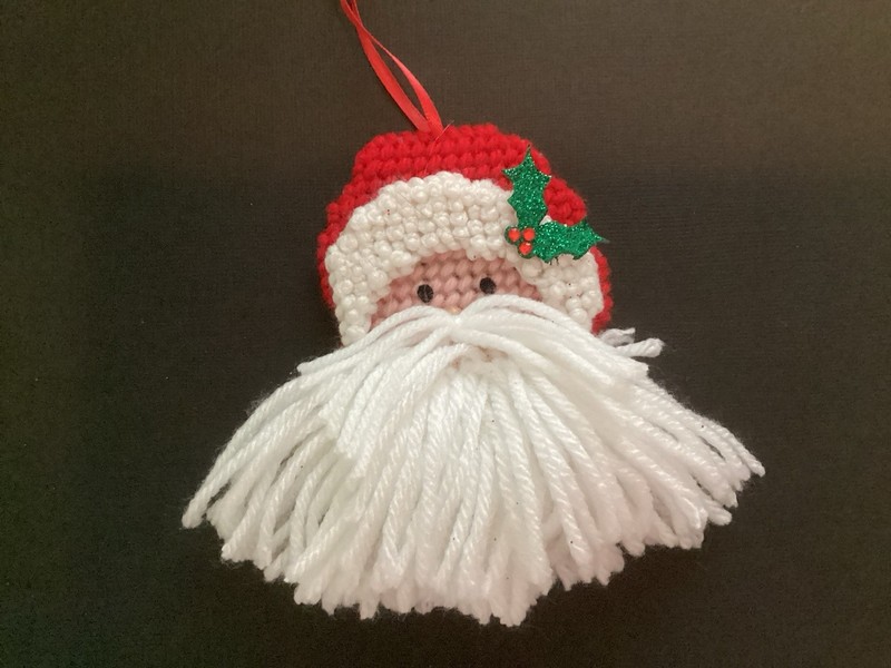 Santa Face Christmas Ornament, Handmade, Needlepoint 