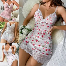 Womens Sexy Lingerie Nightgown Babydoll Lace Mesh Slip Dress Underwear Sleepwear