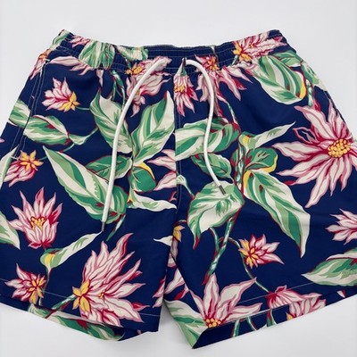 Polo Ralph Lauren Swim Shorts Mens L Blue Floral Tropical Hawaiian Preppy Trunks