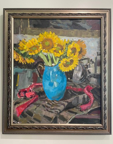 Boris Tyomkin - Öl auf Leinwand "Sonnenblumen"