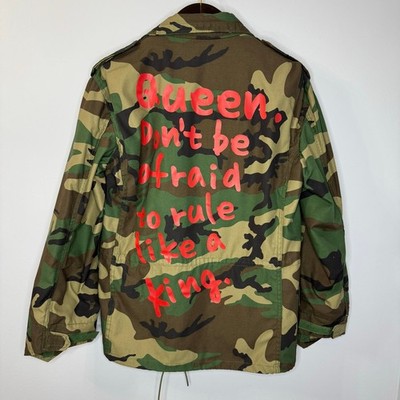 Mess in a Bottle Camo Army Jacket Queen Don't Be Afraid to Rule Like a King Sz S