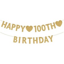 Gold Happy 100th Birthday Banner, Glitter 100 Years 21 Piece Set, GOLD-HAPPY