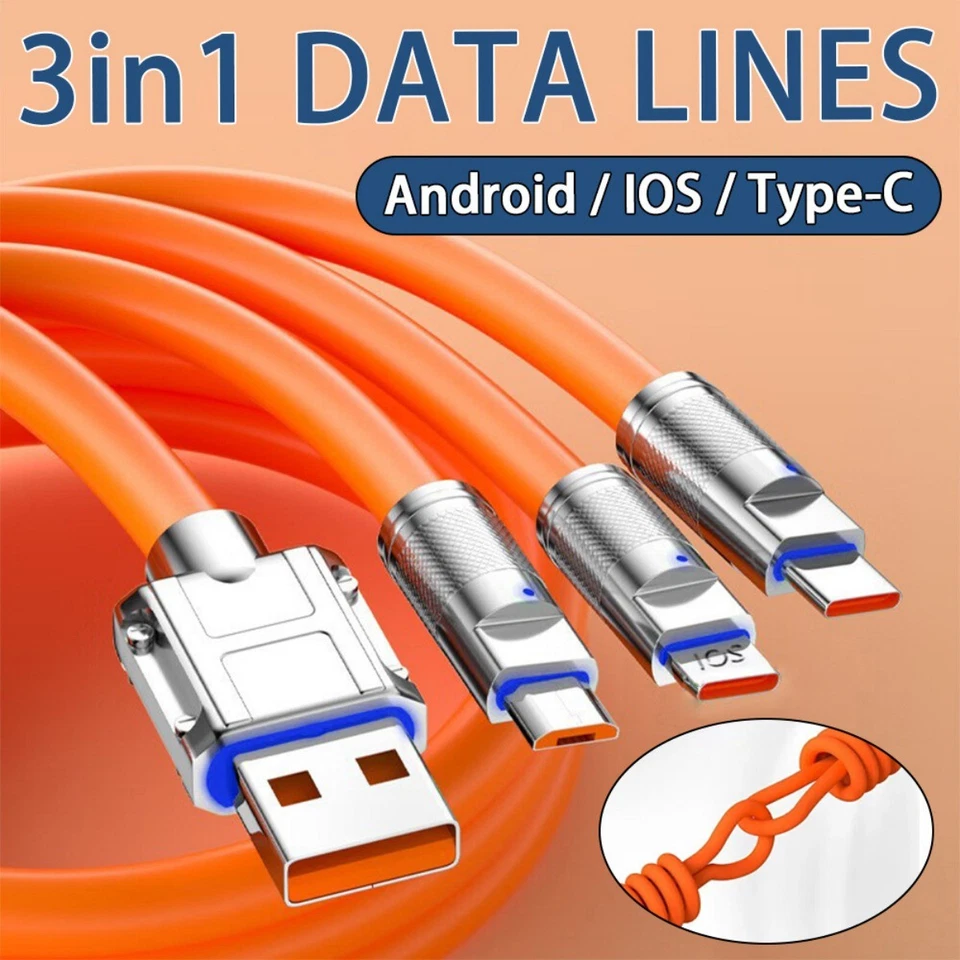 3 in 1 Fast Charging Cable Cell Phone Charger Cord For iPhone Type C Micro USB - Image 3 of 4