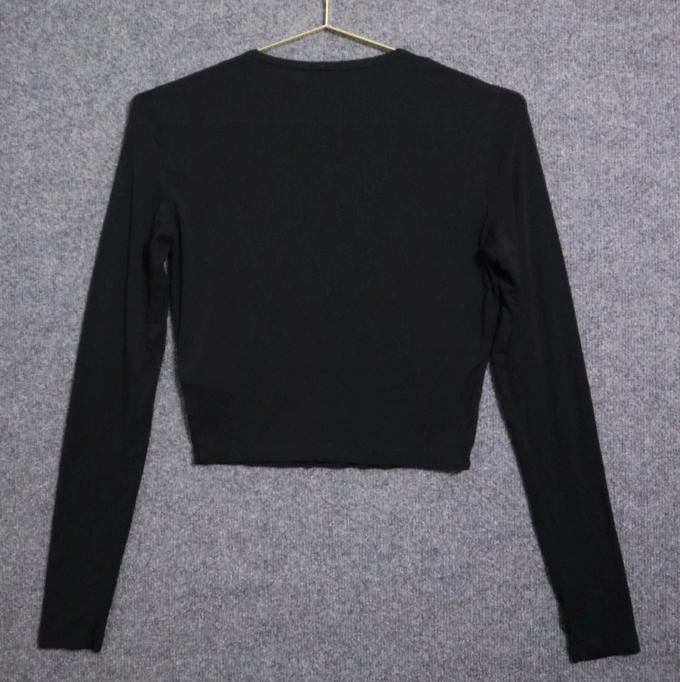 Alice + Olivia Shirt Women Small Black Stretch Long Sleeve Crop Round Neck GUC - Image 4 of 4