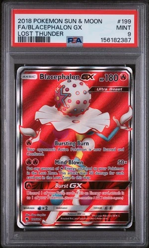 2018 POKEMON SUN & MOON LOST THUNDER #199 FULL ART/BLACEPHALON GX PSA 9