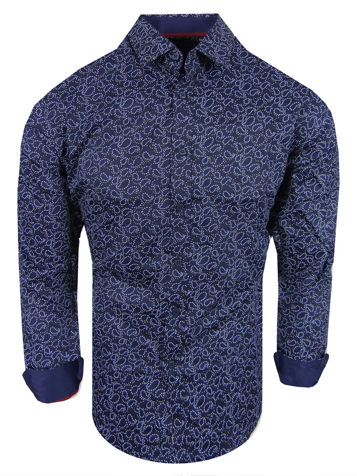 Camisa Azul Para Hombres Moda Occidental Diseños Paisley Rodeo Abotonada Cámara de los Lores Foto 3 de 4