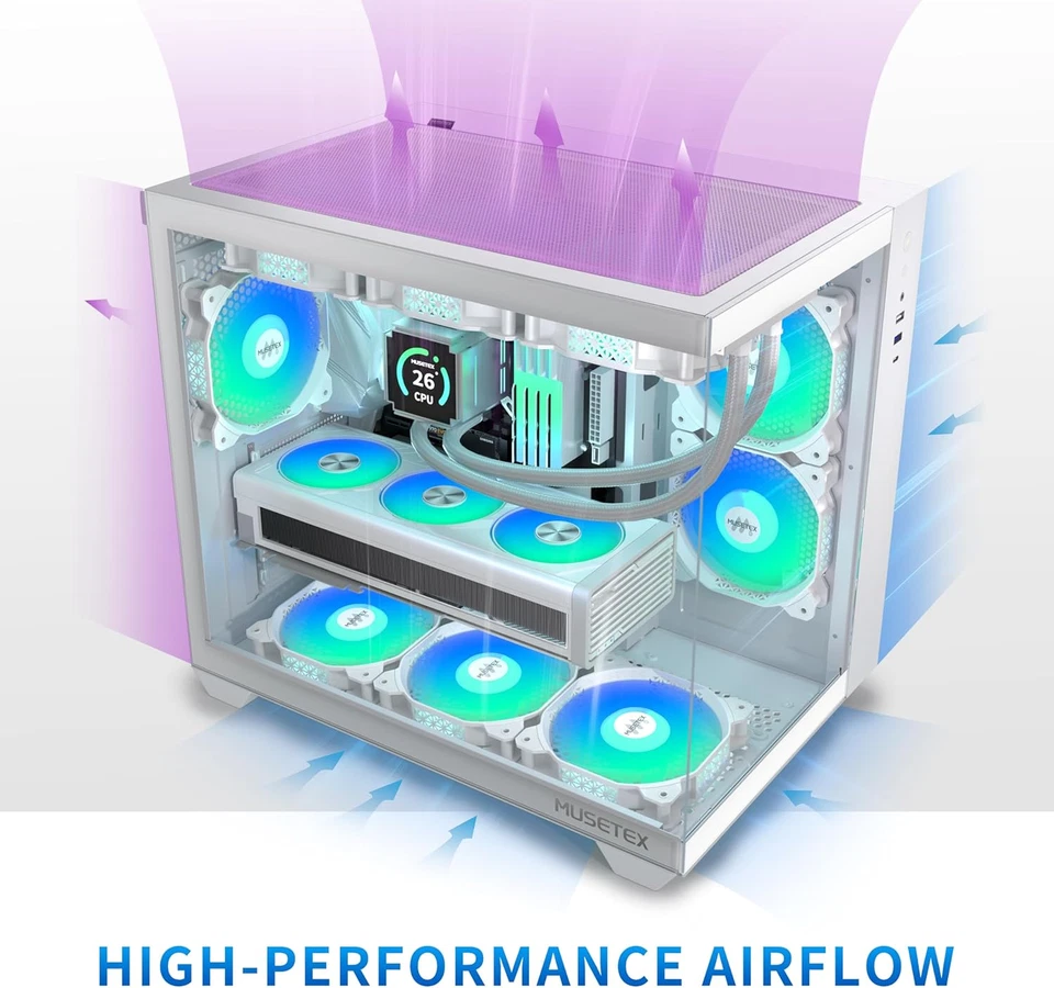 ATX PC Case, 6 PWM ARGB Fans Pre-Installed, 360MM RAD Support, Type-C Gaming PC - Image 3 of 4