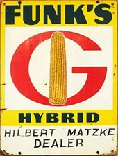 Tin Sign Funk's G Corn Hybrid Feed Seed Farm Barn Metal Sign Wall Plaque Bar Res