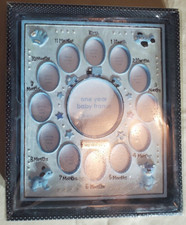 Nursery Rhyme One Year Blue Baby Frame Holds 13 Photos Blue Ribbon for Hanging