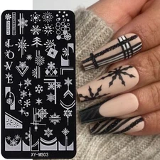 Snow Christmas Metal Nail Stamping Plates French Tip Love Lines Stars Tree Decal